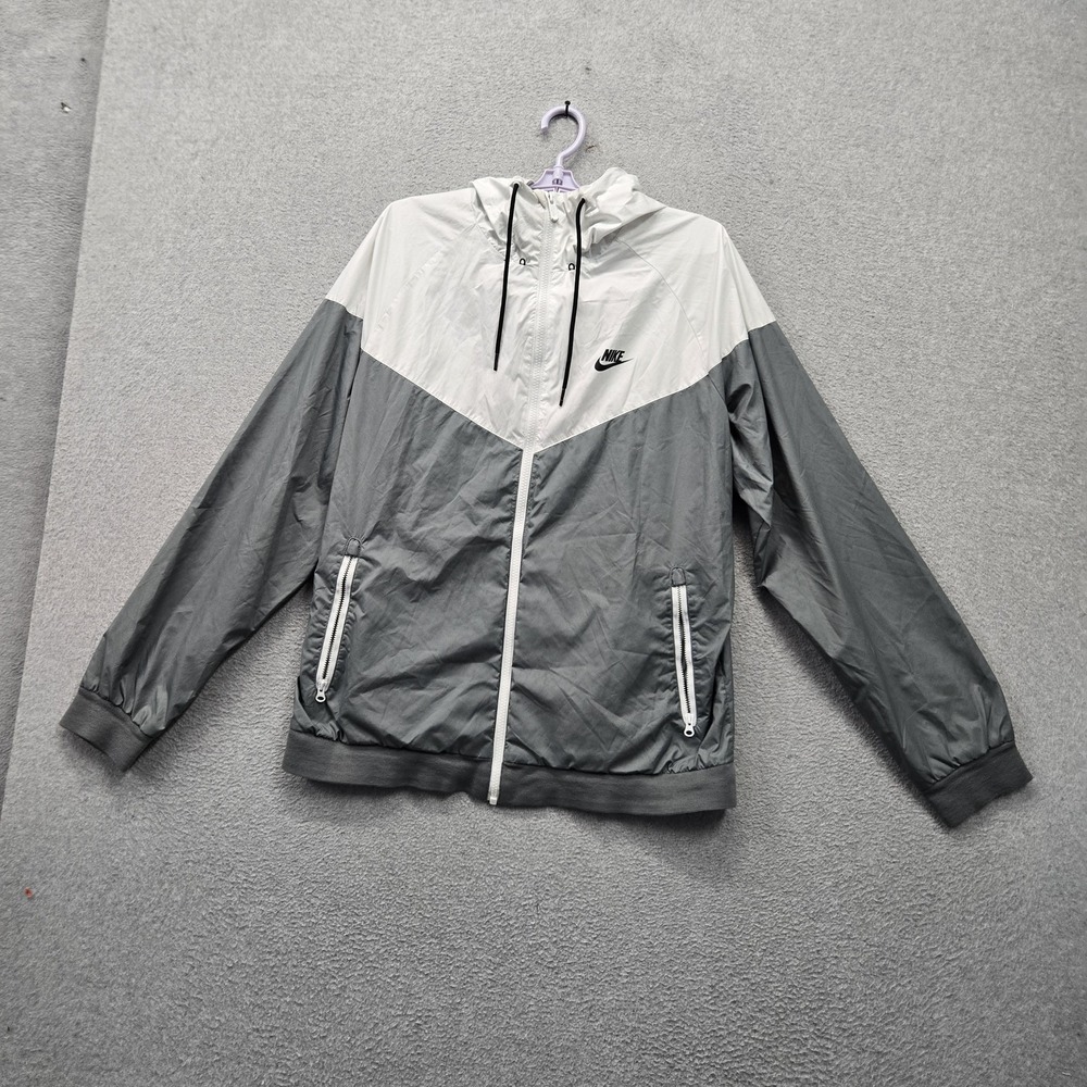 Nike Men Jacket L Gray Colorblock Activewear Windrunner Logo Hooded Full Zip